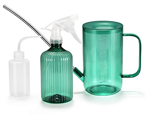 Watering Can Indoor Plants - Plant Watering Can 34 OZ, Long Spout Small Watering Can for House Plants Garden Potted Flowers with Spray Bottle, Squeeze Bottle Green