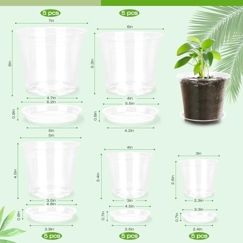 25 Pack 7/6/5/4/3 Inch Clear Nursery Pots with Drainage Trays - view 2