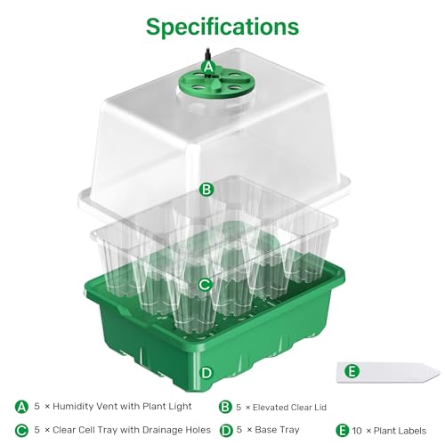 Seed Starter Trays with 12-LED Grow Lights, Green, 5 Pack - view 2