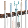 Mop and Broom Holder Wall Mount - Wood Broom Mop Hanger - Wall Mounted Garden Tool Rack Organizer for Closet Garage Laundry Room for Rustic Kitchen Decor With 5 Slots & 4 Hooks