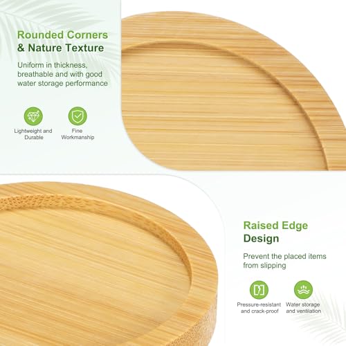 2-Pack Bamboo Plant Saucer, 2.17 Inch / 5.5cm ID Round Flower Pot Plant Saucers for Indoor/Outdoor/Succulent, Wood Drip Tray [2.56 Inch/6.5cm OD] - view 2