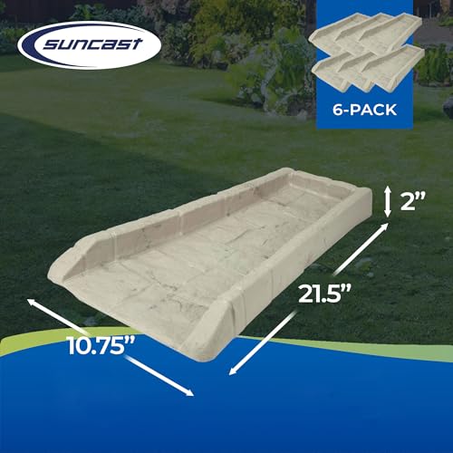 Suncast Durable Decorative Rain Gutter Downspout Erosion Prevention, Water Guard Diverter Catch Basin Tray Splash Block, Light Taupe (6 Pack) - view 3