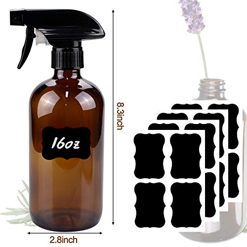 Glass Spray Bottle 16 oz for Cleaning, Plants (2 Pack, Amber) - view 6