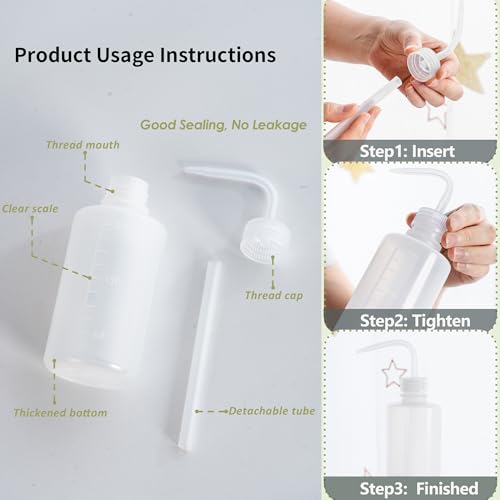 Tattoo Wash Bottle Squeeze, 2Pcs 250ml Water Squirt Bottle Succulent Watering, Safety Rinse Watering Tools, Tattoo Supplies, Irrigation Sprinkling Can Wash Plant (White) - view 2