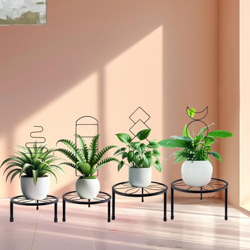 4 Packs Trellis for Climbing Plants Indoor, Small Garden Metal Trellis for Potted Plants Outdoor for Vine Ivy Flower Plant Support, 4 Different Black Iron Patterns - view 3