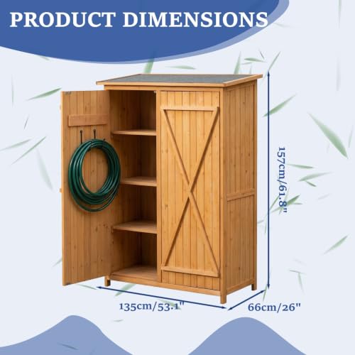 Wooden Outdoor Storage Cabinet, Garden Shed with Double Doors and Shelves, Tool for Patio Backyard, Organizer for Gardening Supplies, Easy Assembly - view 4