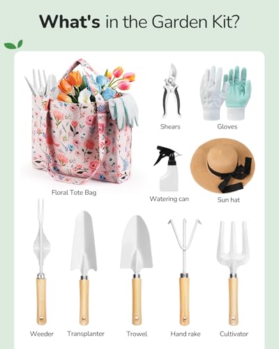 10-Piece Gardening Tool Set with Floral Bag, Pink White - view 2