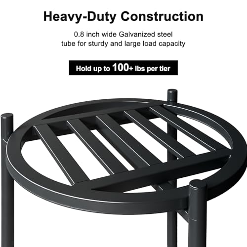 Metal Heavy Duty Plant Stand Indoor Outdoor,φ13×30" H 2-Tier Plant Stands, Tall Plant Holder for Large Pots,Outside Plant Shelves for Patio,Black Flower Display Shelf for Living Room,Balcony - view 4