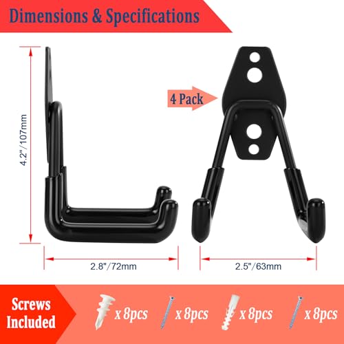 4 Pack Garage Hooks Heavy Duty, Garage Tool Organizer Wall Mount - view 3