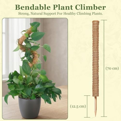 Bendable Moss Pole for Monstera – 2 Pack, 28 Inch Coco Coir Plant Support for Climbing Plants, Philodendron & Pothos, Flexible Aluminum Core for Indoor Plants with Plant Ties - view 3