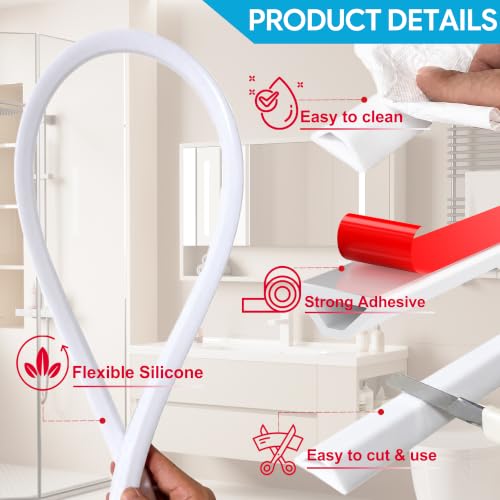67" Shower Threshold Water Dam Self-Adhesive Silicone Water Barrier & Shower Water Guard Collapsible Stopper for Walk-In & Curbless Showers Keeps Floor Dry - view 7