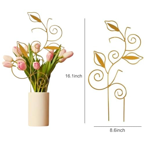 Decorative Metal Plant Trellis for Indoor Potted Plants – Leaf Shape Vine Support Stakes with 6 Plant Clips, Black/Green/Gold Garden Trellises for Climbing Plants, Vines (Black+Green+Gold 3pcs) - view 2