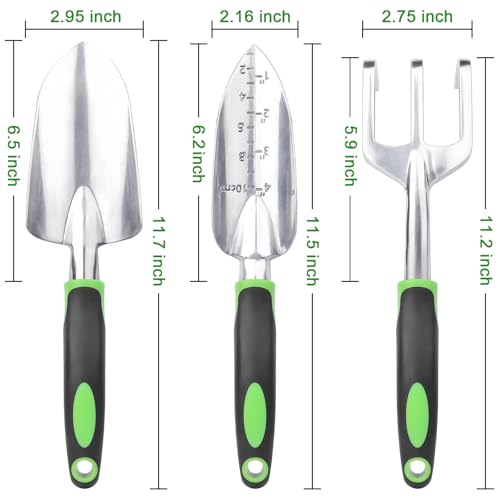 Garden Tools Set, 3 Pack Garden Shovel, Transplant Trowel, Hand Rake Green - view 2