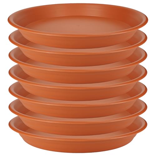 7Pcs Plant Saucer Tray, Heavy Duty Plastic Plant Drip Trays for Indoors and Outdoors, 6 8 10 12 14 16 inch Sizes, Flower Plant Water Tray Base (Brick Red 6")