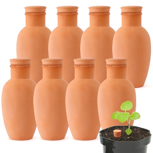 8pcs Ollas Self Watering Terracotta Planter Terra Cotta Clay Watering Spikes for Indoor Outdoor Plants - Large Reservoir Bulbs