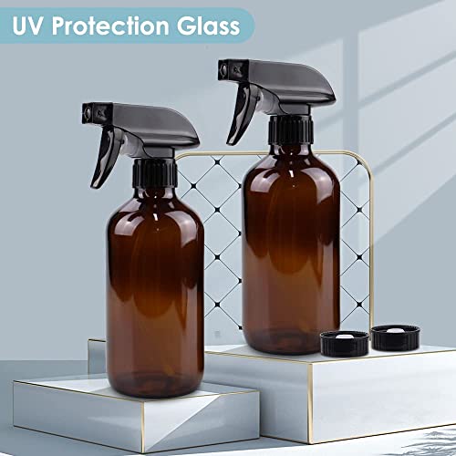 Glass Spray Bottle 16 oz for Cleaning, Plants (2 Pack, Amber) - view 4