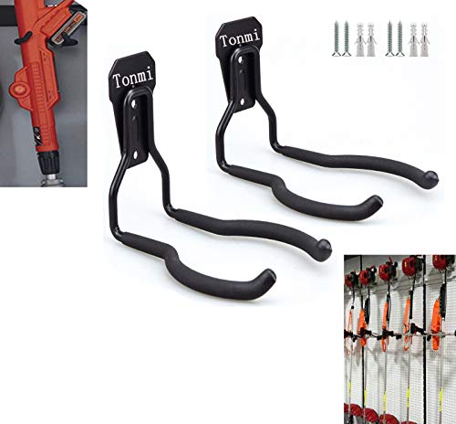 2Pcs Garden Power Tool Hanger, String Trimmer Hangers, Weed Eater Wall Mount, Weedeater Rack, Leaf Blower Holder, Chainsaw Hanging Hooks, Perfect for Garage Tool Organizers and Storage, No Trimmers