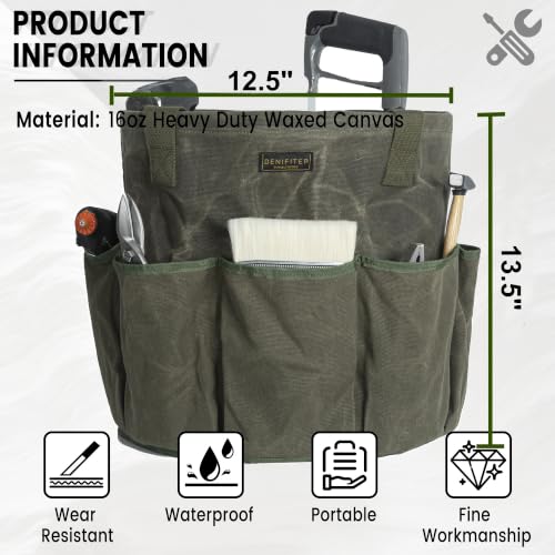 Professional 16oz Waxed Canvas Garden Tool Tote - Extra Large Waterproof Storage with 8 Pockets & Reinforced Base | Durable Carrying Case for Gardening, Landscaping & Outdoor Work - view 2
