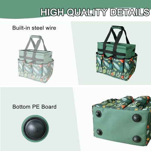 Standable Garden Tool Bag for Women, Oxford Multi-Pocket Gardening Tote with Hard Bottom & Adjustable Shoulder Strap - view 5