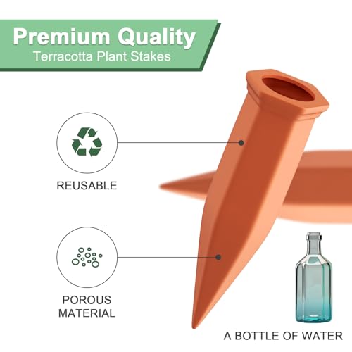20 Pack Terracotta Plant Watering Spikes, Self-Watering Stakes for Wine Bottles, Porous Clay, Reusable (Red A) - view 3