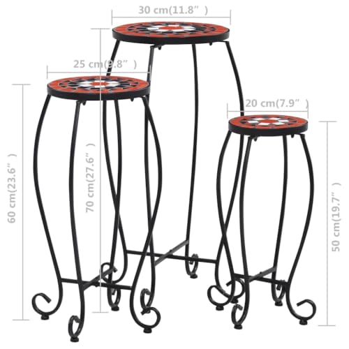3 Piece Mosaic Side Table Set Terracotta Ceramic Plant Stands - view 2