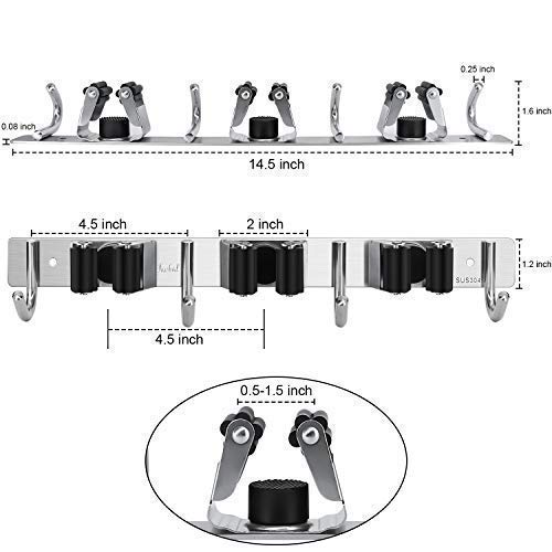 Broom Mop Holder Wall Mount, Garage Organization Tool Organizer Storage Broom Closet Kitchen Organization Heavy Duty Garage Tools Hanger with 3 Racks 4 Hooks for Home Kitchen Garden Laundry Room - view 4