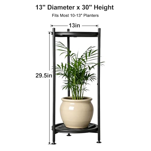 Metal Heavy Duty Plant Stand Indoor Outdoor,φ13×30" H 2-Tier Plant Stands, Tall Plant Holder for Large Pots,Outside Plant Shelves for Patio,Black Flower Display Shelf for Living Room,Balcony - view 3