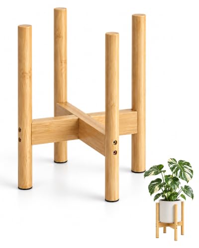 Bamboo Plant Stand Indoor Single Plant Holder 10in