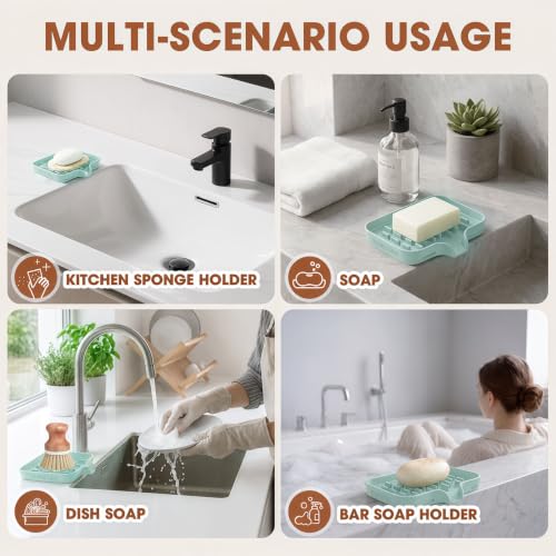 2 Pack Silicone Soap Dish with Drainage Holes for Bathroom Shower Caddy Kitchen Counter Sponge Holder Bar Sink Organizer Suction Cup Dispenser Shampoo Hanging Office Tools Storage New Green - view 5
