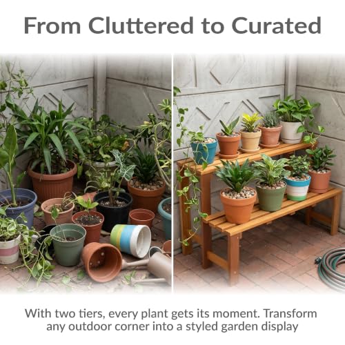 Sunnydaze 2-Tier Wooden Plant Stand for Indoor or Outdoor Use, 47” W - view 3