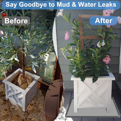 Outdoor Planter Boxes Mat Flower Pots Mat 26.8x26.8" Large, Plant Pots Silicone Pad with Raised Edge, Patio Planters Drip Pan Plant Tray Tray For Leaks, Planter Floor Protector Planters Tray Soft - view 5