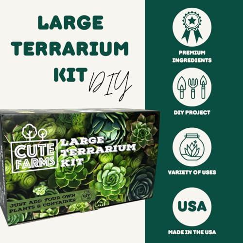 Terrarium Starter Kit | Moss, Vermiculite, Soil, Pebbles, Plant Food, Finishing Tools, Build and Care Guide | DIY Succulent Terrarium for Adults and Kids (Large) - view 3