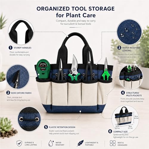 25 Pcs Succulent & Bonsai Tools Set for Beginners, Indoor Plant Care Tool Set with Repotting Mat, Organizer Tote, Soil Moisture Meter, Pruning Shears, Mini Garden Tools, Gardening Gift for Women Men - view 4
