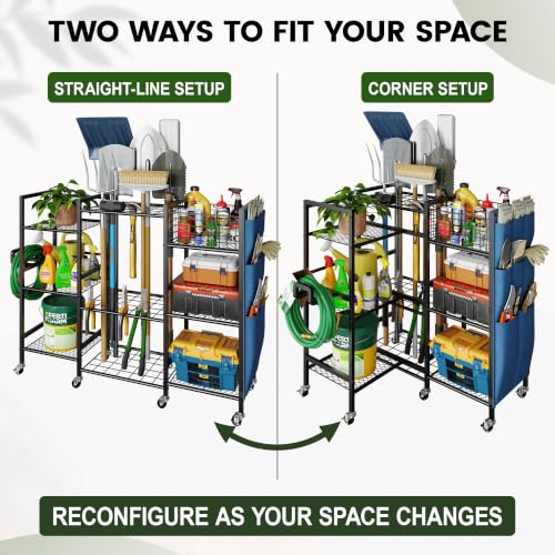 3-Sided Garden Tool Organizer with Wheels, Garage Storage Rack - view 2