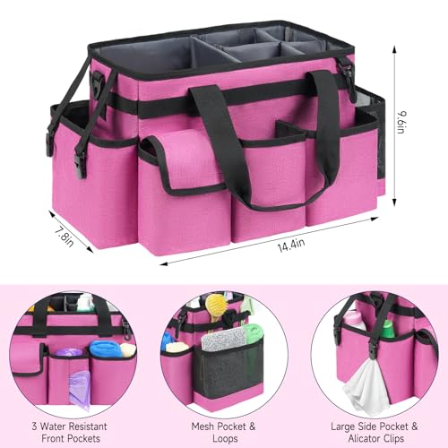Cleaning Caddy,Cleaning Bag for Housekeepers,Cleaning Supplies Organizer with Handle,Rose Red - view 4