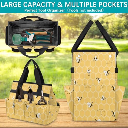 Garden Tote Bag with Pockets Honeycomb Gardening Bags for Tools Organizer Heavy Duty Storage Bag with Handle for Lawn Yard Casual - view 4