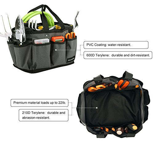 14 Inch Gardening Tote Bag, Garden Tool Storage Bag, Gray+Black - view 4