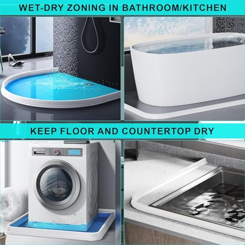 3ft/5ft/6ft/8ft/10ft Collapsible Shower Threshold Water Dam Water Barrier for Shower and Water Stopper Keeps Water Inside Water Threshold for Wet and Dry Separation (5ft, White) - view 3