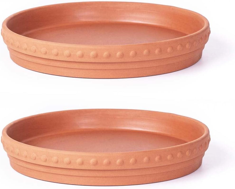Plant Saucers, 8" Plant Trays to Catch Water, 2 Pcs, Premium Terracotta | Glazed turquoise and terracotta ceramic Flower Pot Saucers fit pots up to 7", catches excess water. - view 7