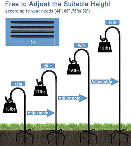 92 Inch Outdoor Shepherd Hooks with 5 Pronger Base (2 Packs), Adjustable Heavy Duty Garden Hanging Stand Holder for Bird Feeders Lanterns Planter Hanger, Matte Black - view 4