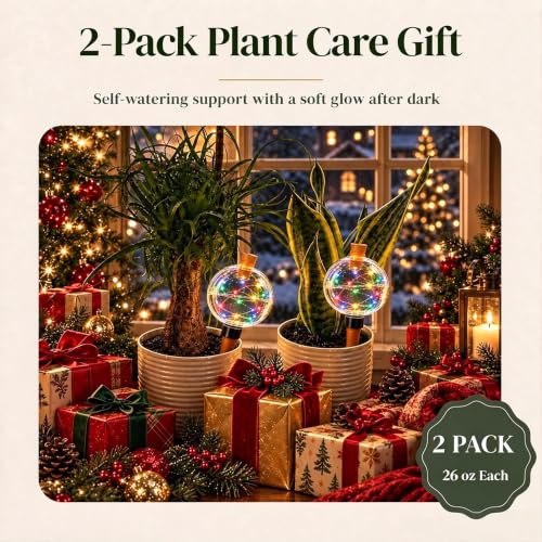 26 oz Christmas Plant Watering Globes, Solar LED, Vacation Waterer, 2 Pack - view 3