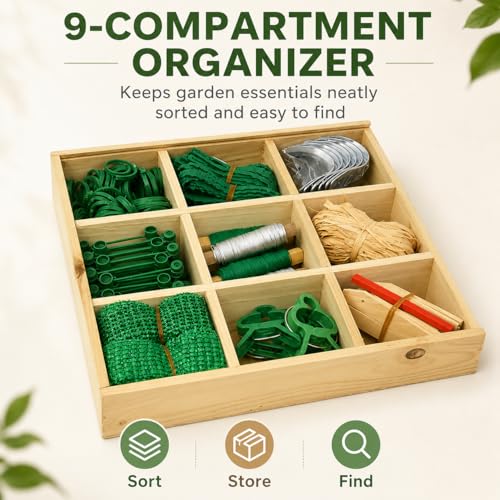 Gardening Gifts for Women Men, 9-Compartment Wooden Garden Accessory Box with Clear Lid, Gardener’s Essentials Organizer, Garden Tools Gift for Mom Dad Grandparents Garden Lovers - view 2