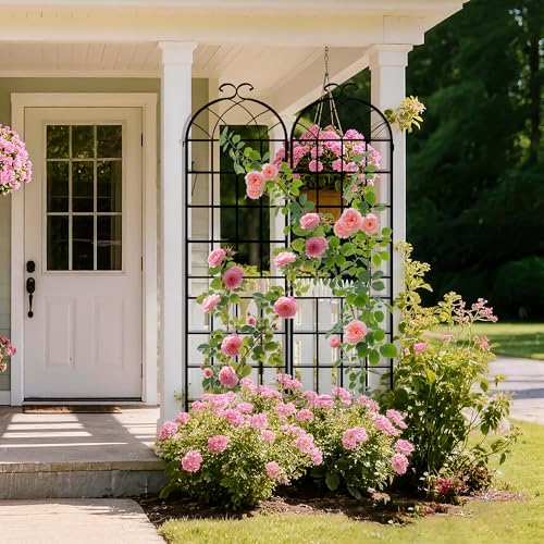 82.7 x 40in Rustic Iron Arch Decoration Garden Trellis with Black Metal Coating – Perfect for Supporting Climbing Plants Outdoor, Roses, Vines, Flowers, and Vegetables. - view 5