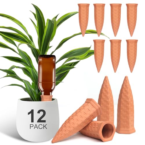 12 Pack Terracotta Watering Spikes, Vacation Self Watering Stakes