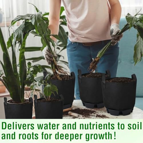 6 Set 5 Gallon Grow Bag Self Watering Fabric Pot Base Automatic Watering System Plant Nonwoven Grow Bag Handle Plant Saucer Elevate Flower Tray for Garden Indoor Outdoor Greenhouse (Black) - view 5