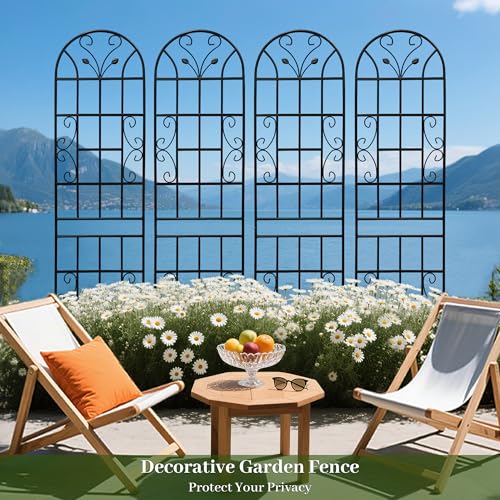 4 Pack Metal Garden Trellis 86.7" Tall Outdoor Climbing Plant Support for Roses, Flowers, Rustproof Durable Black Galvanized Tube, Lawn Garden Fence Decor Screen (4, Black curves-86.7" H) - view 4