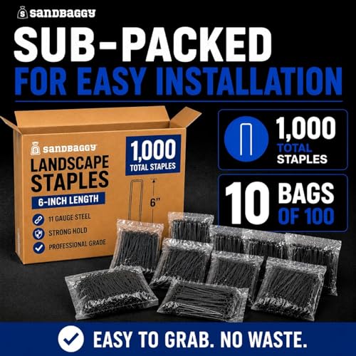 6 Inch Landscape Staples, 1,000 Pack 11 Gauge Heavy Duty Steel Garden Staples, Square Top U Pins for Weed Barrier Fabric, Sod, Turf, Netting and Drip Irrigation Tubing - view 6