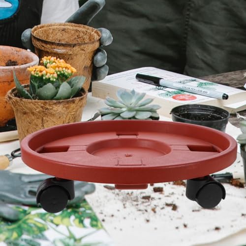 Rolling Plant Tray with Wheels for Flower Pots, Red PP Movable Holder - view 5