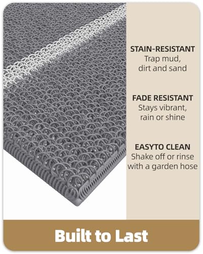 Front Door Mats Durable Doormat for Outside Entry Home Entrance Back Porch Patio Waterproof | Heavy Duty Non-Slip Outdoors Floor Welcome Mats Exterior - 24"x36" Grey - view 6