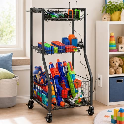 Rolling Sports Equipment Organizer with Locking Wheels and Ball Rack - view 2